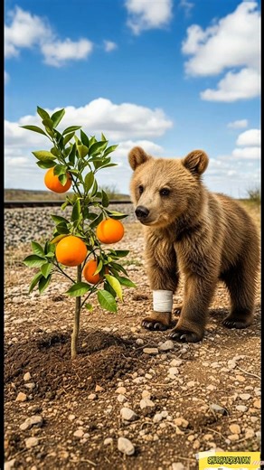A bear baby found a dry orange wandering😭#ai #Orange #bear