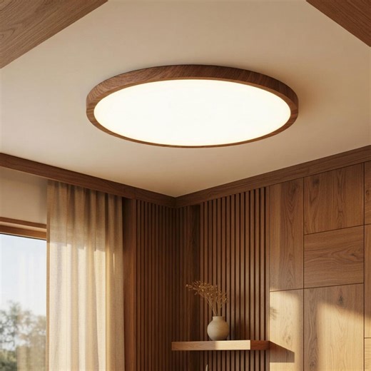 Modern Walnut LED Ceiling Light, Ultra Thin Flush Mount Fixture, Minimalist Home Lighting - Etsy