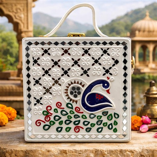 Peacock Lippan Art Handcrafted Square Box Bag, Mirror Work Boho Handbag, Ethnic Indian Clutch - Etsy