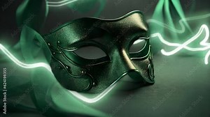 Elegant green masquerade mask subtle animated image motion background seamless looping for party video background, event costume ball dance holiday New Years Mardi Gras Carnival sparkling lights Stock Video