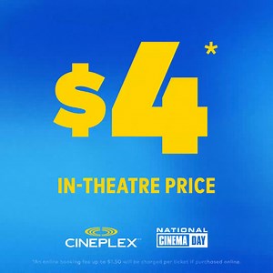 🎟️ $4.00 MOVIE TICKETS 🎟️ This Sunday at Cineplex. See ANY movie, ANY showtime, ANY experience for $4.00 tax at the theatre. Online booking fee of up to $1.50/ticket applies. Celebrate National Cinema Day with us ➡️ https://cinplx.co/44kUgVM | Cineplex