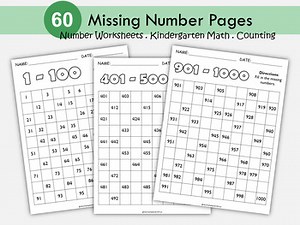 Missing Number Worksheets 1-1000 Hundred Chart Counting Practice Printable,T-291