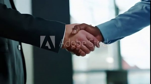 Close-up of two people shaking hands in a business setting
