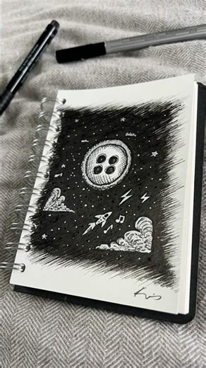 2025 Inktober Day 22 – Button | Nostalgic “Button Moon” Inspired Sketch 🌙🧵✨