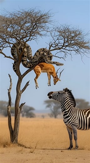 Zebra 🦓 Saves Lonely 🦌 from Giant Python 🐍 Terrifying Attack#wildliferescue #animals#rescue