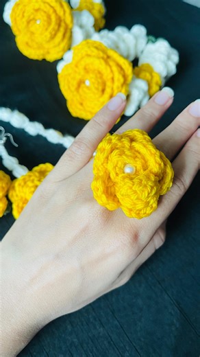 by Taghazal🧶 on Instagram: "Soft, stunning, and uniquely yours. complete your bridal glow with customized crochet wedding jewelry #CrochetArt #crochetbytaghazal #bridemaids #WeddingAccessories #ForeverCharm"