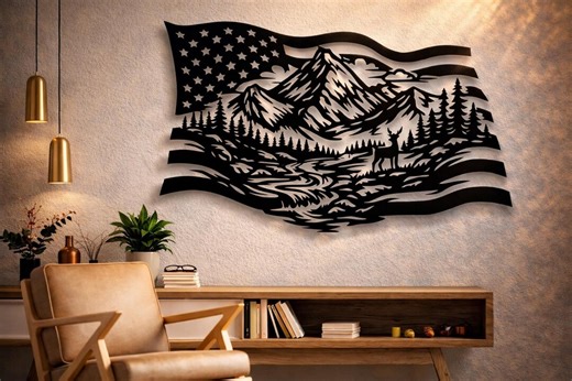 American Flag Nature Scene Dxf Svg Png Files Wall Art Cut File for Cnc Laser Plasma Cricut - Etsy