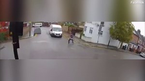 Shocking moment 'fly-tipper' van driver tries to run over bystander