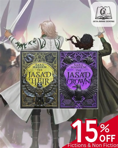 Two crowns. One destiny. 👑⚔️ Step into a world of power, betrayal, and magic with ✨ The Jasad Heir & The Jasad Crown by Sara Hashem ✨ If you love epic fantasy filled with rich world-building, fierce characters, and high-stakes drama, this duology belongs on your shelf. 📚 Enjoy 15% OFF on Fiction & Non-Fiction 📍 Available at Jeya Book Centre 🎉 Seasonal offers are ON! Enjoy festive discounts till New Year 🎊📚 Choose your side. Claim your crown. #TheJasadHeir #TheJasadCrown #FantasyReads #Epic