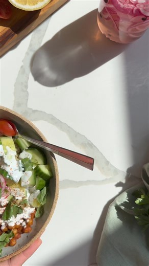 9.8K views · 89 reactions | This Mediterranean quinoa bowl is a delicious weeknight dinner or healthy lunch! Great for meal prep, it's packed with fresh veggies, crispy chickpeas, and drizzled with an irresistable garlic yogurt sauce. Recipe linked in the comments! #quinoa #grainbowl #easyrecipe #mealprep #healthyrecipes #quinoabowl | Love and Lemons | Facebook