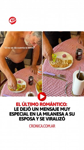 298K views · 2.2K reactions | 索MENSAJE ENCRIPTADO ✍Grabó cómo su papá le escribía un mensaje de amor en la milanesa de su esposa y se viralizó. “Si no se da cuenta la mato”, bromeó el hombre. Seguí todas las noticias en cronica.com.ar #Virales #Milanesa #Amor #Tierno | Diario Crónica | Facebook