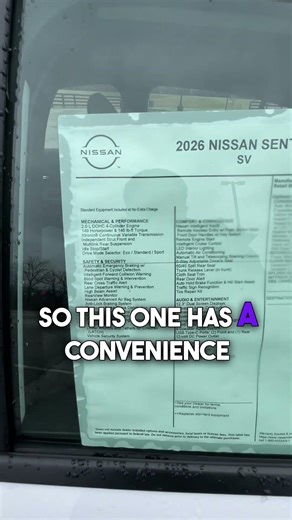2026 Nissan Sentra SV Window Sticker