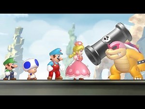 New Super Mario Bros U Deluxe - All Castle Bosses (4 Players)