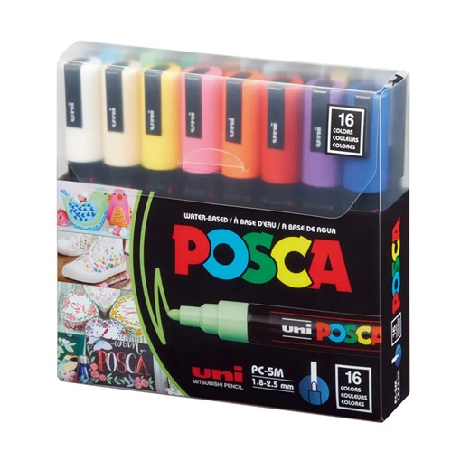 Uni Posca Markers, Posca Pens for Art Supplies, School Supplies, Fabric Markers, Paint Pen, Posca Paint Markers PC 5M 16 Colors