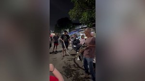 Firemen remove huge python wrapped around man's leg