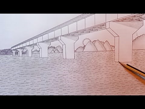 Beam Bridge Drawing.How to Draw a Beam Bridge in-1Point Perspective.