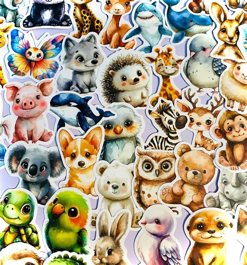 Baby Animal Stickers, Kawaii Animal Vinyl Decals for Journals, Planners, Laptops, Water Bottles, Cute Watercolor Wildlife for Animal Lovers - Etsy