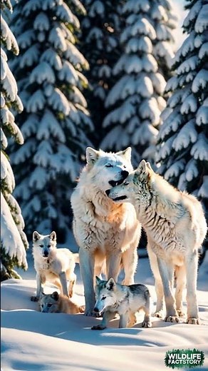 Beautiful Snow White Wolves Family Stroll In Winter Wonderland | Heartwarming Moments #wolf