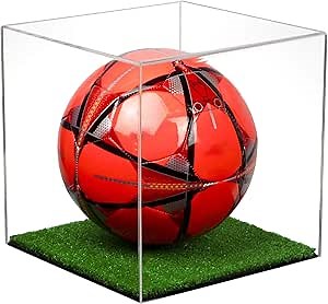 Better Display Cases Clear Acrylic Full Size Soccer Ball Display Case with Turf Base with Plastic Ring (A007-CTB)