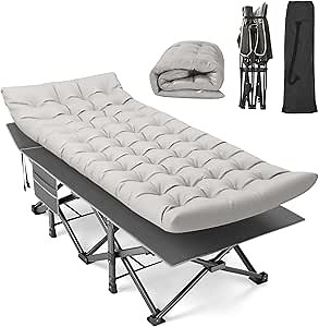 Suteck Camping Cot, 32In XXL Folding Camping Cot Heavy Duty Sleeping Bed for Adults 1200D Double Layer Oxford Cots for Camping W/Pilllow Mattress Carry Bag for Home Office Nap Beach Travel, 500LBS