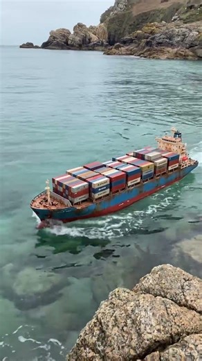 Container Ship Scale Model in a Cornish Harbour Inlet