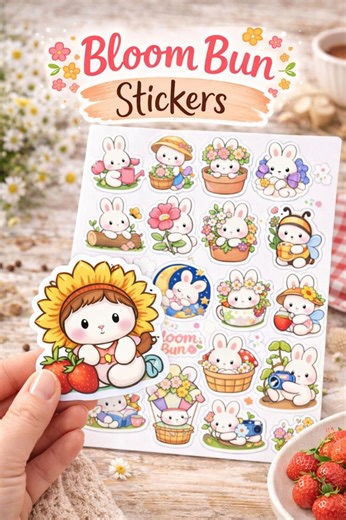 Cute Bunny Stickers, Kawaii Planner Stickers, Spring Stickers, Floral Bunny Stickers - Etsy