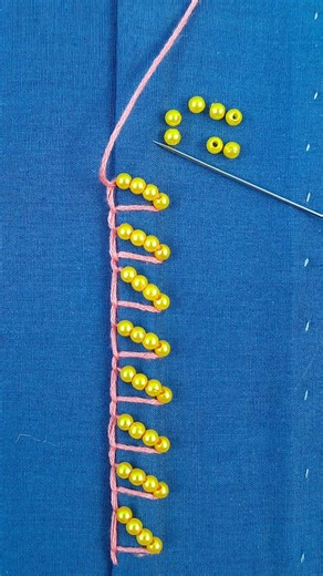 Easy pearl border design, hand embroidery tricks #reels #handbroidery #diy