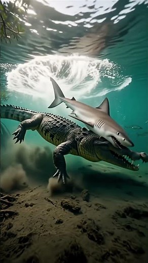 Bull Shark Attacks Massive Crocodile In Under Water Battle!?