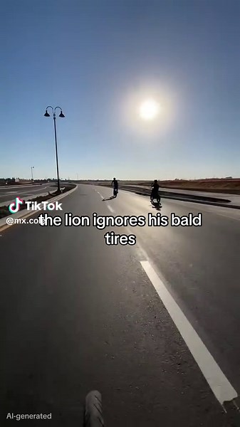 Silly Lion Ignoring Bald Tires in a Comedic Scene