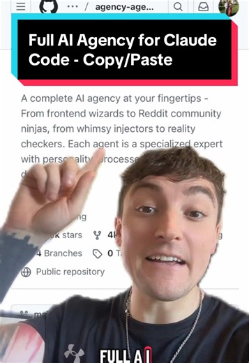 Build an AI Agency inside Claude Code You can copy this repo and build a full AI agency in Claude Code. Inside are prebuilt AI teams like: • research agents • marketing strategists • copywriters • project managers Instead of prompting one AI at a time, the agents work together in a workflow: Research → Strategy → Content → Delivery. Clone the repo, open it in Claude Code, and you’ve got a full AI agency system ready to run. Repo: https://github.com/msitarzewski/agency-agents Save this if you wan