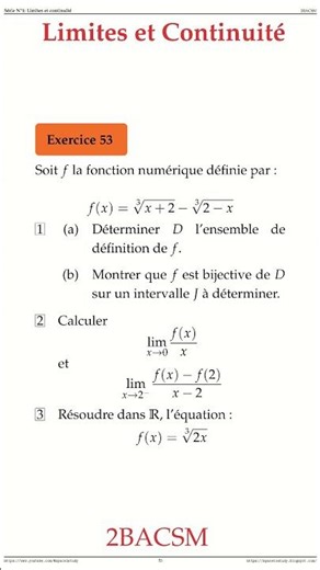 Exercice 53 Limites et Continuite 2BACSM Maths space2study M2BSMS1v13
