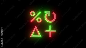 Neon tab more symbols icon green red color glowing animated black background Stock Video