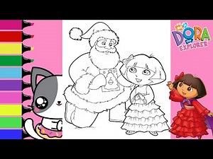 Coloring Dora the Explorer and Santa Claus Christmas Coloring Book Page | Sprinkled Donuts JR
