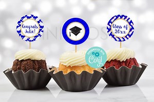 Bearbeitbar Royal Blue Graduation Cupcake Toppers, Blauer Abschluss Dekor, Klasse von 2026, druckbare Cupcake Picks, Grad Party, Instant Download - Etsy.de