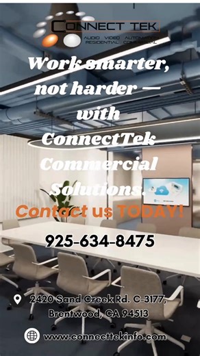 Smart automation transforms your workspace into a productivity zone. Let your tech handle the setup so you can focus on success. - CONNECT TEK 925-634-8475 https://www.connecttekinfo.com 2420 Sand Creek Rd. C-3177 Brentwood, CA 94513 #ConnectTek #TopBrands #HomeInnovation #SmartLiving #QualityMatters #HomeAutomation #HomeNetworking #SmartHomeSolutions #SmartHomeDesigns #HomeAutomationExperts #HomeAudio #SmartHomeSecurity #MediaRoomDesign #structuredwiring #ConnectTek #SmartOffice #TechTips #Work