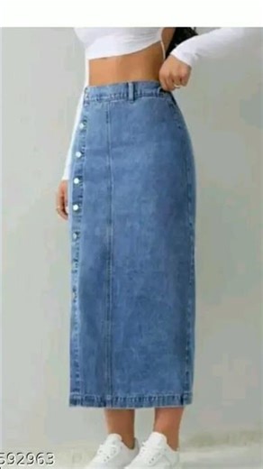 Blue denim midi skirt for women