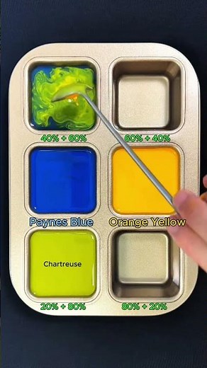 Create 4 colors from 2 colors: Paynes Blue + Orange Yellow #asmr #mix #colormixing #colors #mixing