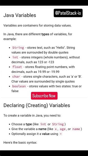 Java Variables Explained in 1 Minute! 🚀 #JavaShorts #patelstack