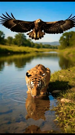 🔥 Mother tiger attacks an eagle to save her baby! 😱😱💥 #WildlifeBattle#NatureDocumentary#animals