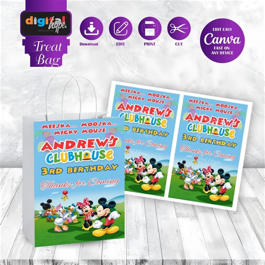 Mickey Clubhouse Treat Bag Labels Minnie Mouse Anime Theme Birthday Favor Printable Labels Daisy Duck Gift Oh Twodles Party Decor Goofy MK01 - Etsy