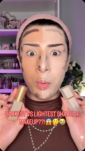 Jack Nader 🦋 on Instagram: "DARKEST VS LIGHTEST SHADE OF MAKEUP??!😱🤔😭 - #makeup #beauty #grwm #makeupchallenge #makeupreel #reels #explore #viral #viralmakeup #tutorial #makeuptutorial #mua #crazymakeup #trend #makeuptrend #makeuphacks #clickbait #clickbaitmakeup #creativemakeup #weirdmakeup #makeuphack #lightestshade #toolight #darkestshade #toodark #shade #shadematch"