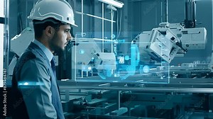 Engineer Monitoring Automated Manufacturing Process With Augmented Reality