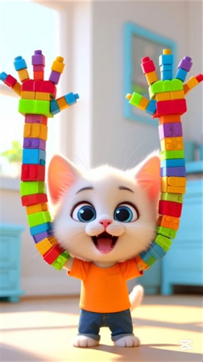 Mimo the cat made arms out of blocks.😱♥