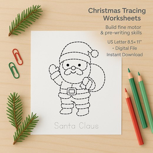 Printable Christmas Picture Tracing – Trace and Color Worksheets for Preschool & Pre-k, 20 Pages PDF - Etsy
