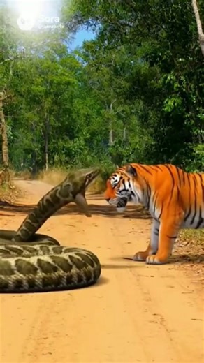 Tiger and giant python face off in jungle 😱🐅🐍 #wildlife #4K #nature #drama #documentary