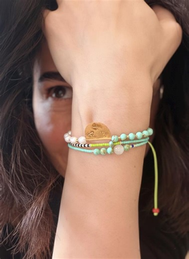 Handmade Pearl and Turquoise Bracelet With Artisan Gold Charm, Mothers Day Gift, Red Cord Bracelet - Etsy