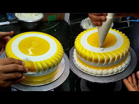mango flavor cake || cake decoration technique || cake's Topping