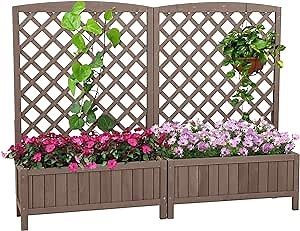 Garden Planter Box with Trellis Raised Garden Bed Outdoor for Climbing Plants, Flowers, High Capacity