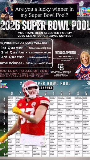 Vicki Carpenter on Instagram: "Are you the lucky winner in my Free Super Bowl Pool? Good luck!"