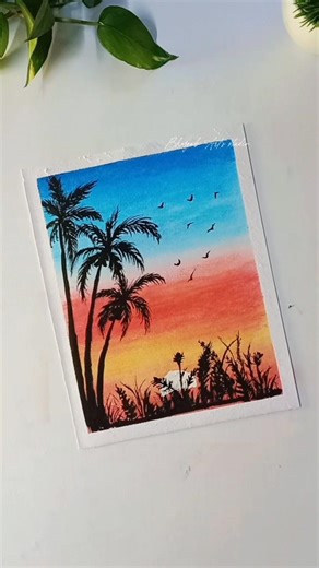 Beautiful coconut tree 🌴 painting with oil pastel #oilpastel #art #shorts